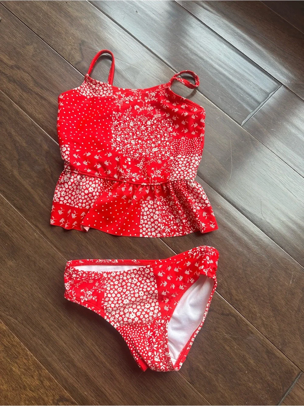 OshKosh B'gosh Girls Red Floral Patchwork Two-Piece Tankini Size 5